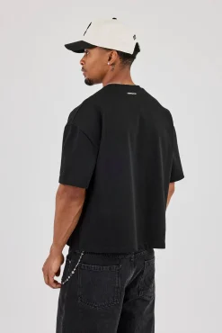 Boxy Fit T-Shirt With Micro Branding - Black