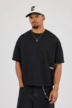 Boxy Fit T-Shirt With Micro Branding - Black