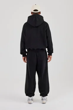 Boxy Hoodie & Cuffed Jogger - Black