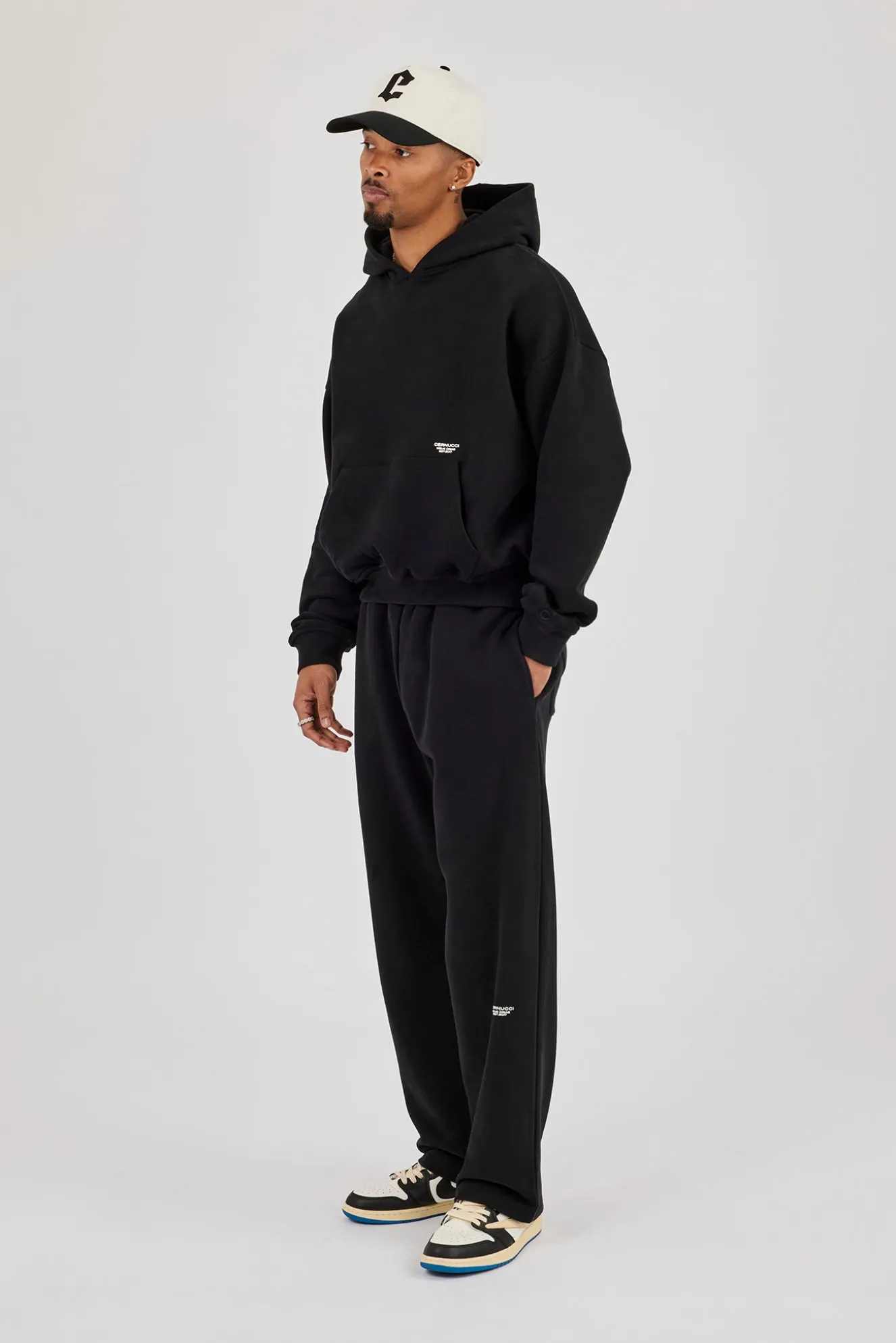 Boxy Hoodie & Relaxed Jogger With Micro Branding - Black