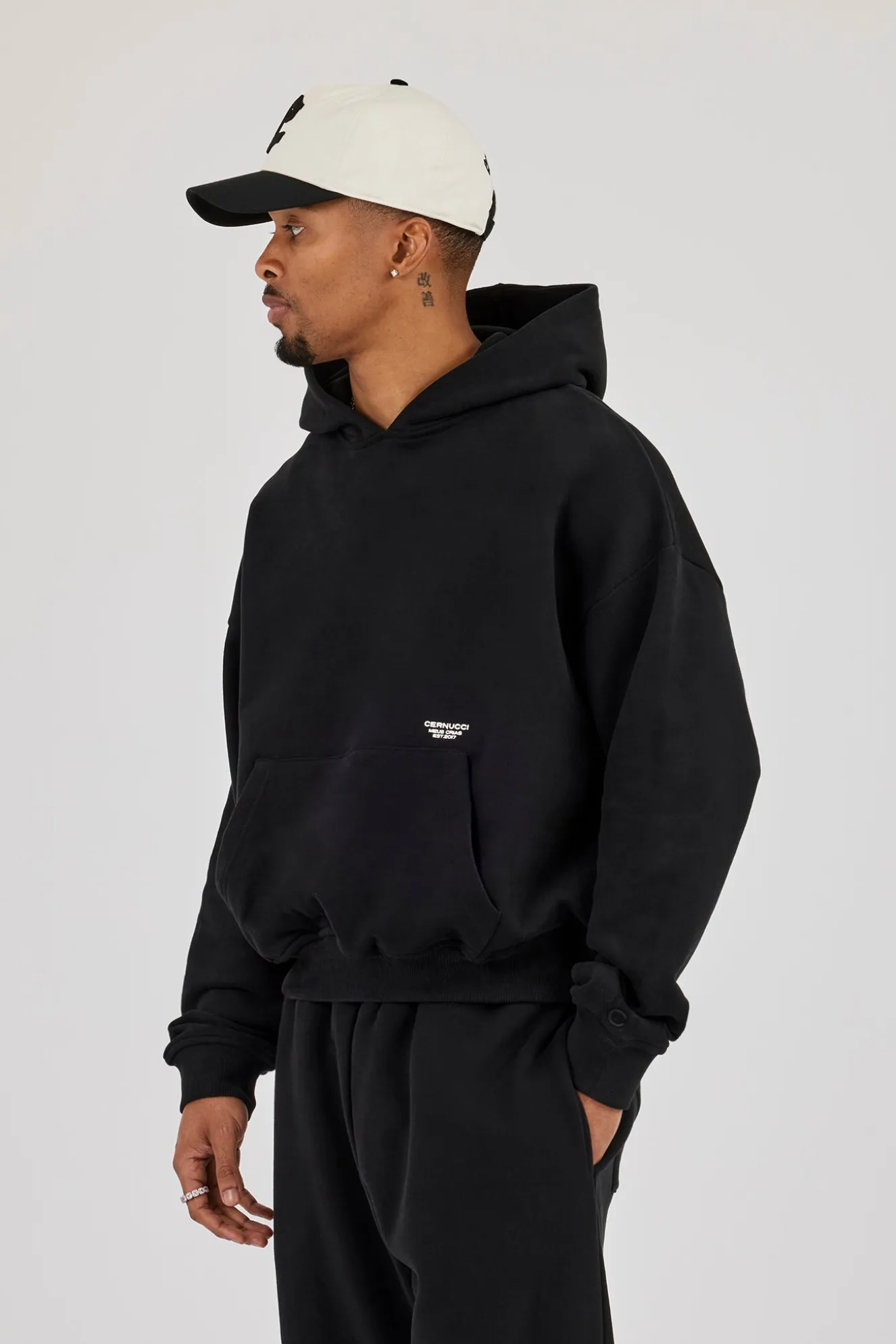 Boxy Hoodie & Relaxed Jogger With Micro Branding - Black