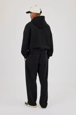 Boxy Hoodie & Relaxed Jogger With Micro Branding - Black