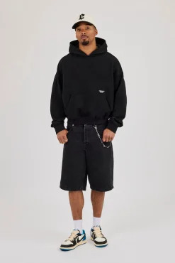 Boxy Hoodie With Micro Branding - Black
