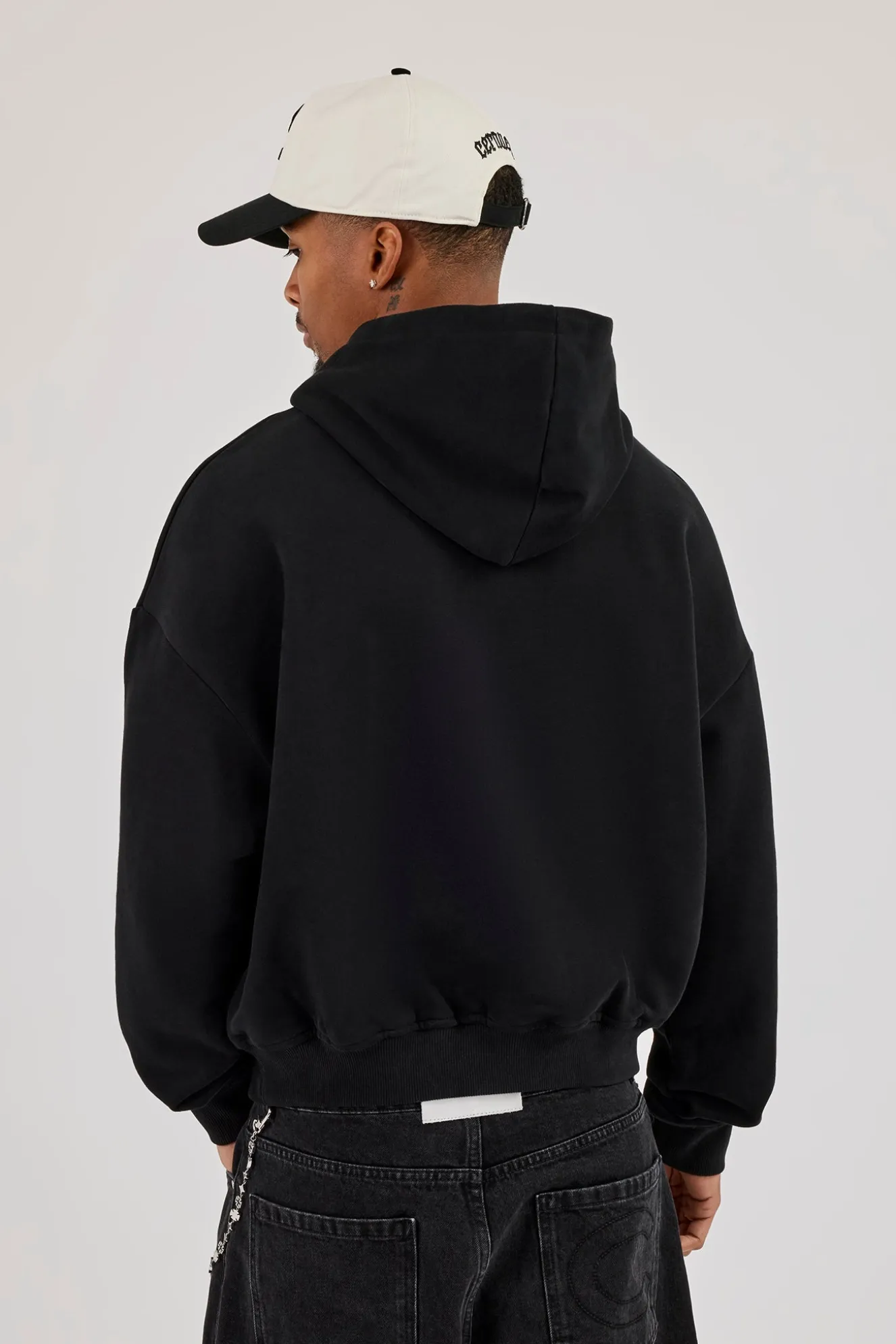 Boxy Hoodie With Micro Branding - Black