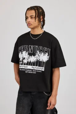 Boxy Palm Embroidered T-Shirt - Black