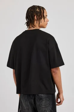 Boxy Palm Embroidered T-Shirt - Black