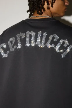 Boxy Rhinestone Logo T-Shirt - Charcoal