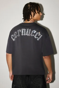 Boxy Rhinestone Logo T-Shirt - Charcoal