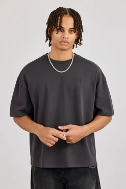 Boxy Rhinestone Logo T-Shirt - Charcoal