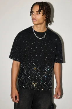 Boxy Rhinestone T-Shirt - Black