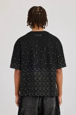 Boxy Rhinestone T-Shirt - Black