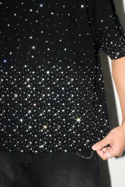 Boxy Rhinestone T-Shirt - Black