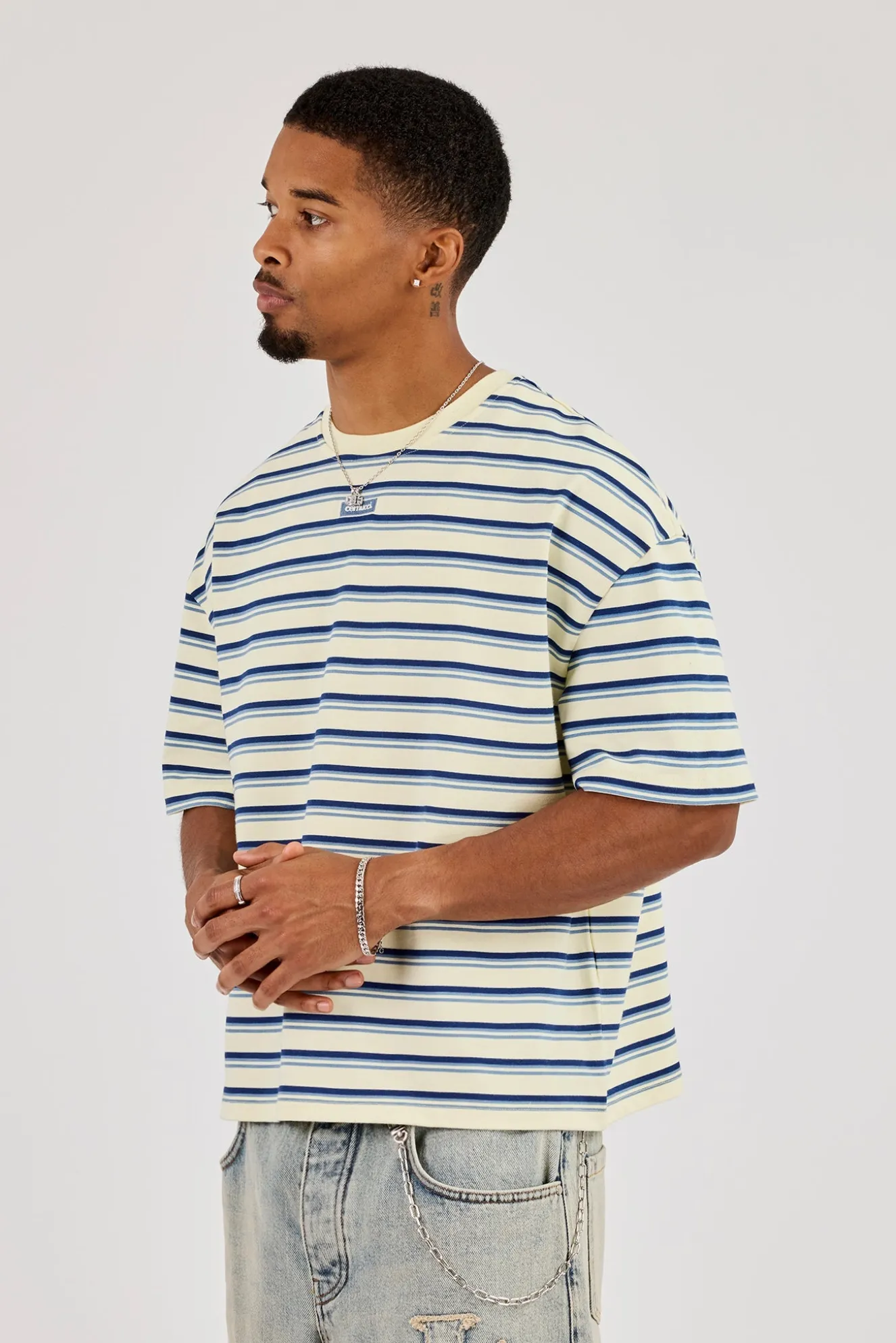Boxy Stripe Logo Embroidered T-Shirt - Lemon