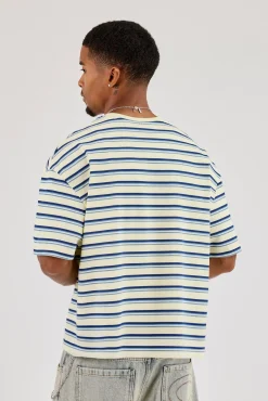 Boxy Stripe Logo Embroidered T-Shirt - Lemon