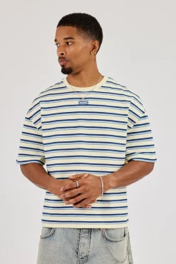 Boxy Stripe Logo Embroidered T-Shirt - Lemon