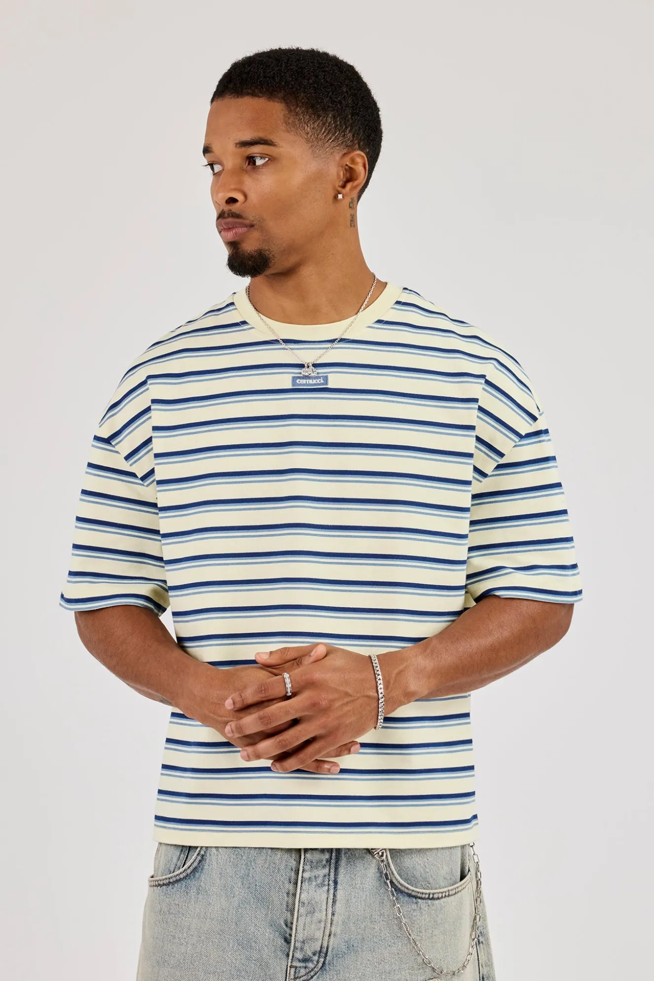 Boxy Stripe Logo Embroidered T-Shirt - Lemon