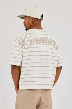 Boxy Stripe Logo T-Shirt - Taupe