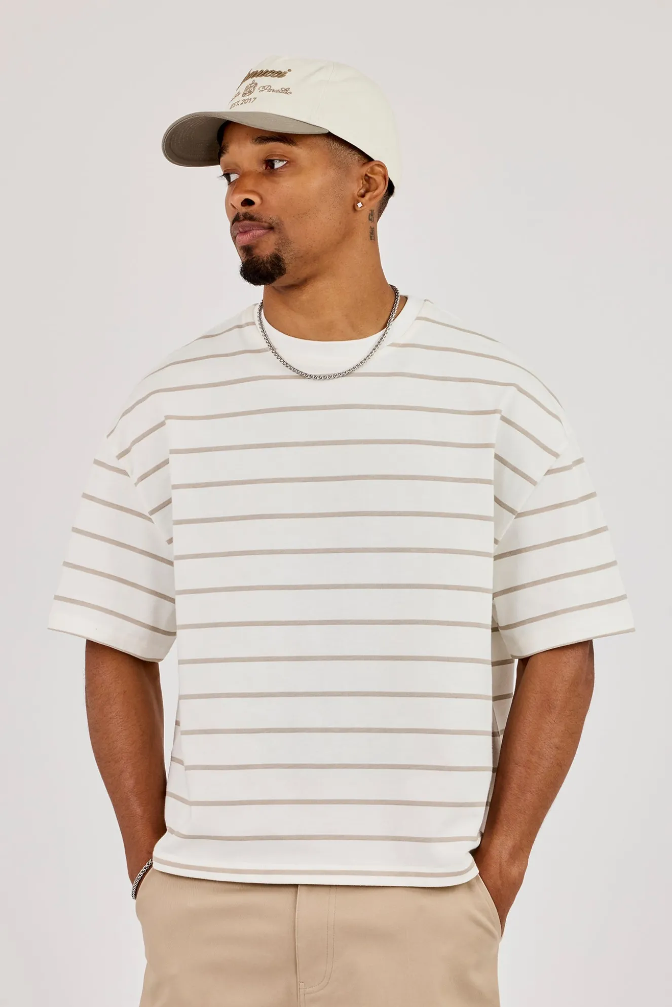 Boxy Stripe Logo T-Shirt - Taupe