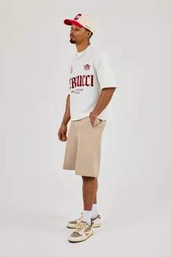 Boxy Waffle Contrast Print T-Shirt - Off White