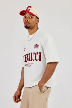 Boxy Waffle Contrast Print T-Shirt - Off White