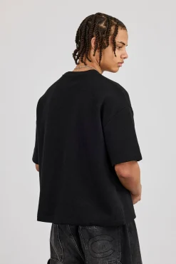 Boxy Waffle Print T-Shirt - Black