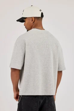 Boxy Waffle Print T-Shirt - Grey