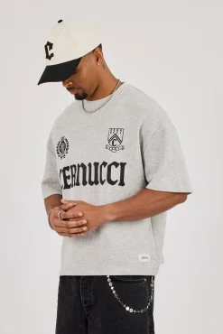 Boxy Waffle Print T-Shirt - Grey