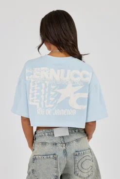 Brazillian Back Puff Print Cropped T-Shirt - Baby Blue