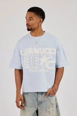 Brazillian Puff Print Boxy T-Shirt - Light Blue