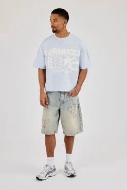 Brazillian Puff Print Boxy T-Shirt - Light Blue