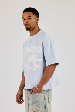 Brazillian Puff Print Boxy T-Shirt - Light Blue