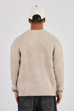 Cable Knit Embroidered Sweatshirt - Beige