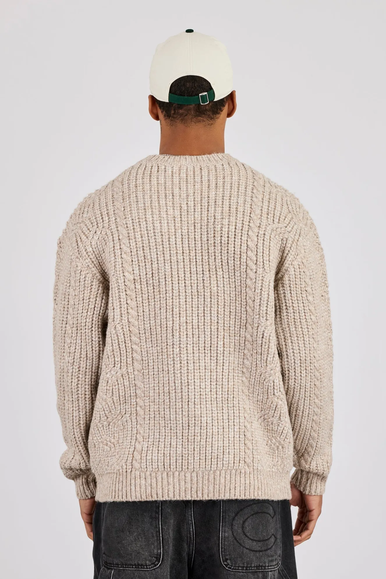 Cable Knit Embroidered Sweatshirt - Beige