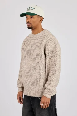 Cable Knit Embroidered Sweatshirt - Beige