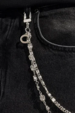 C Branded Double Layer Rose Motif Jean Chain - 10mm - White