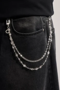 C Branded Double Layer Rose Motif Jean Chain - 10mm - White