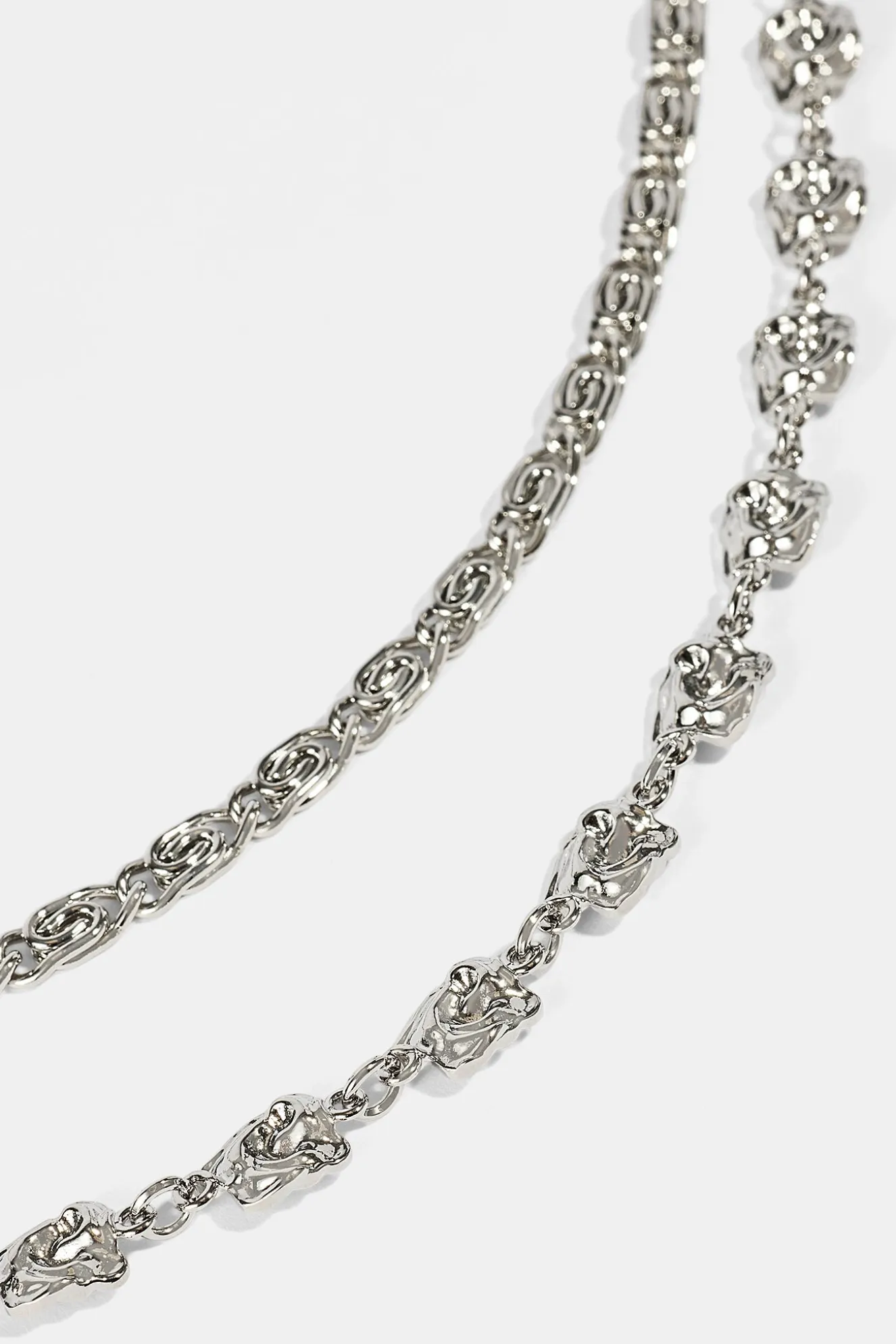 C Branded Double Layer Rose Motif Jean Chain - 10mm - White