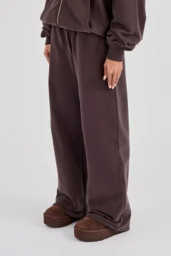 C Embroidered Wide Leg Jogger - Coffee
