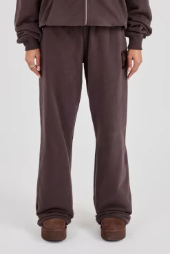 C Embroidered Wide Leg Jogger - Coffee