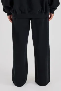 C Embroidered Wide Leg Jogger - Black