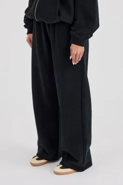 C Embroidered Wide Leg Jogger - Black