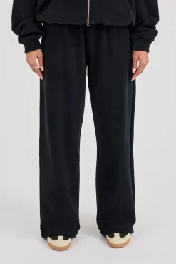 C Embroidered Wide Leg Jogger - Black