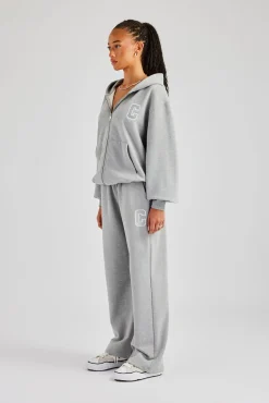C Embroidered Zip Through Tracksuit - Grey Marl