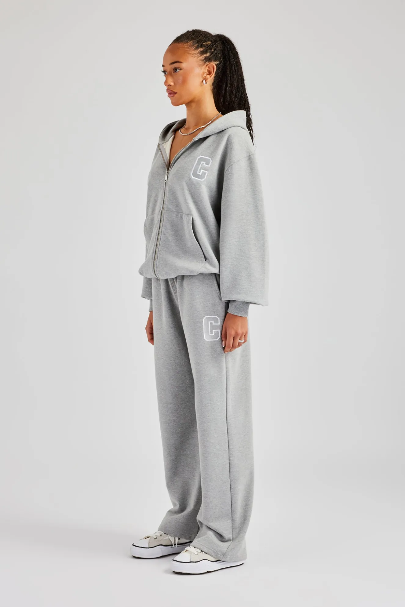 C Embroidered Zip Through Tracksuit - Grey Marl