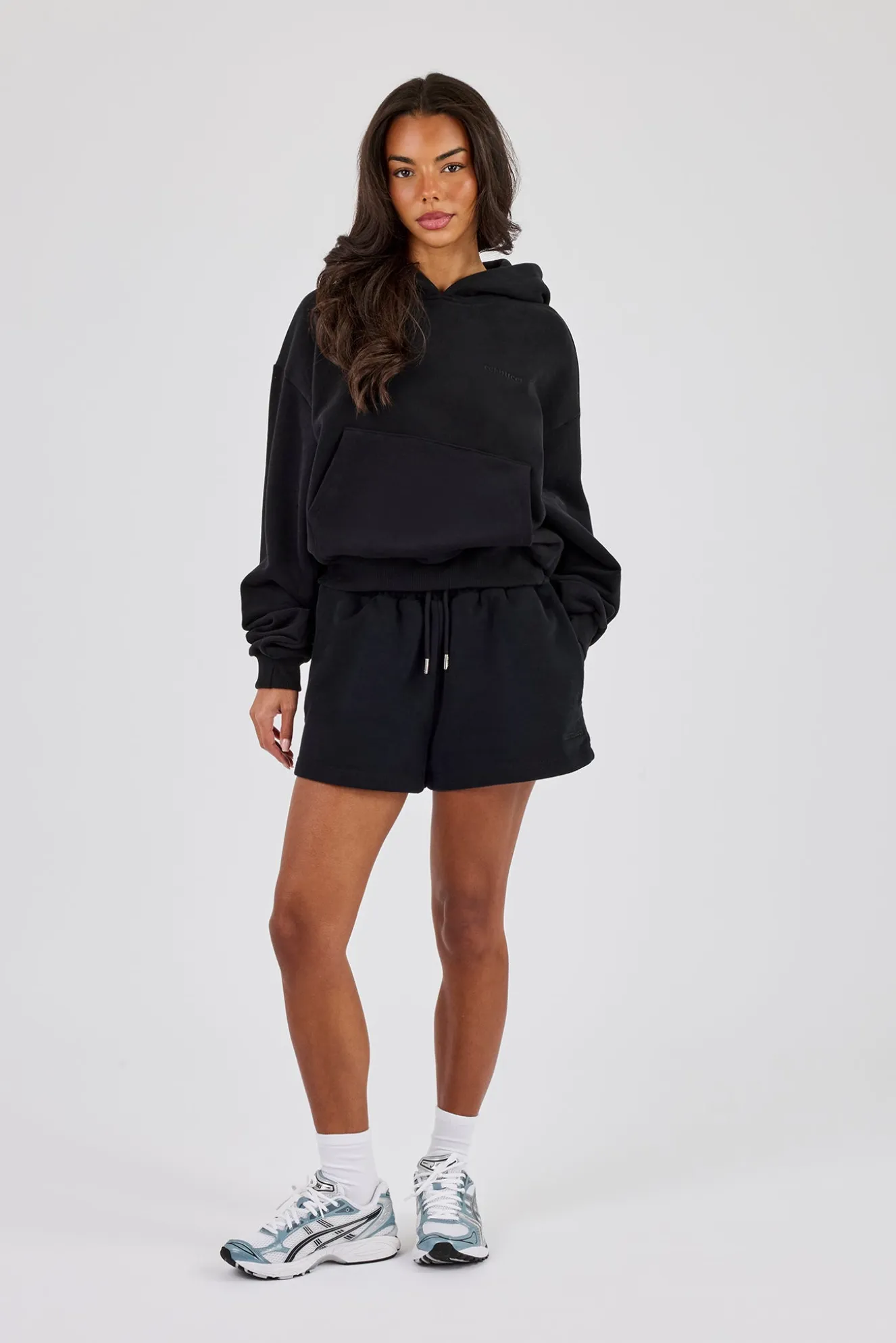 Cernucci Bubble Boxy Hoodie & Embroidered Short - Black