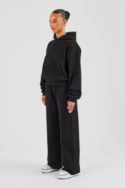 Cernucci Bubble Boxy Hoodie & Wide Leg Jogger - Black