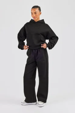 Cernucci Bubble Boxy Hoodie & Wide Leg Jogger - Black