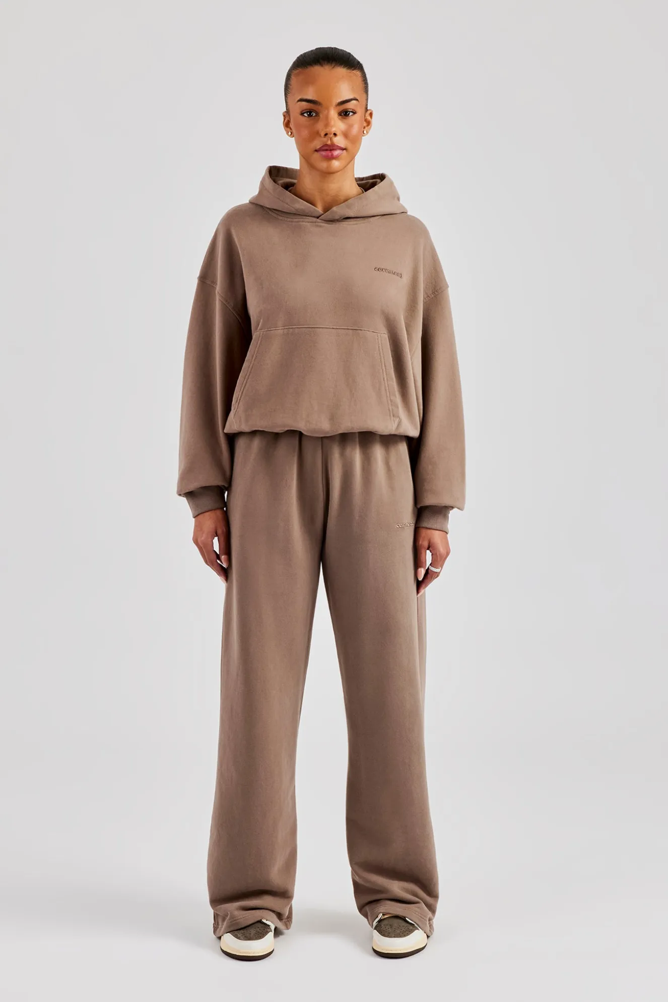 Cernucci Bubble Boxy Hoodie & Wide Leg Jogger - Taupe
