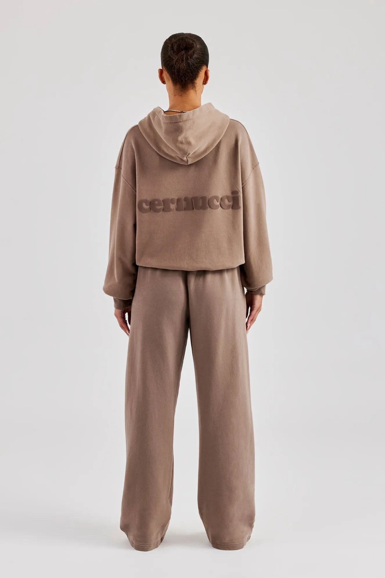 Cernucci Bubble Boxy Hoodie & Wide Leg Jogger - Taupe