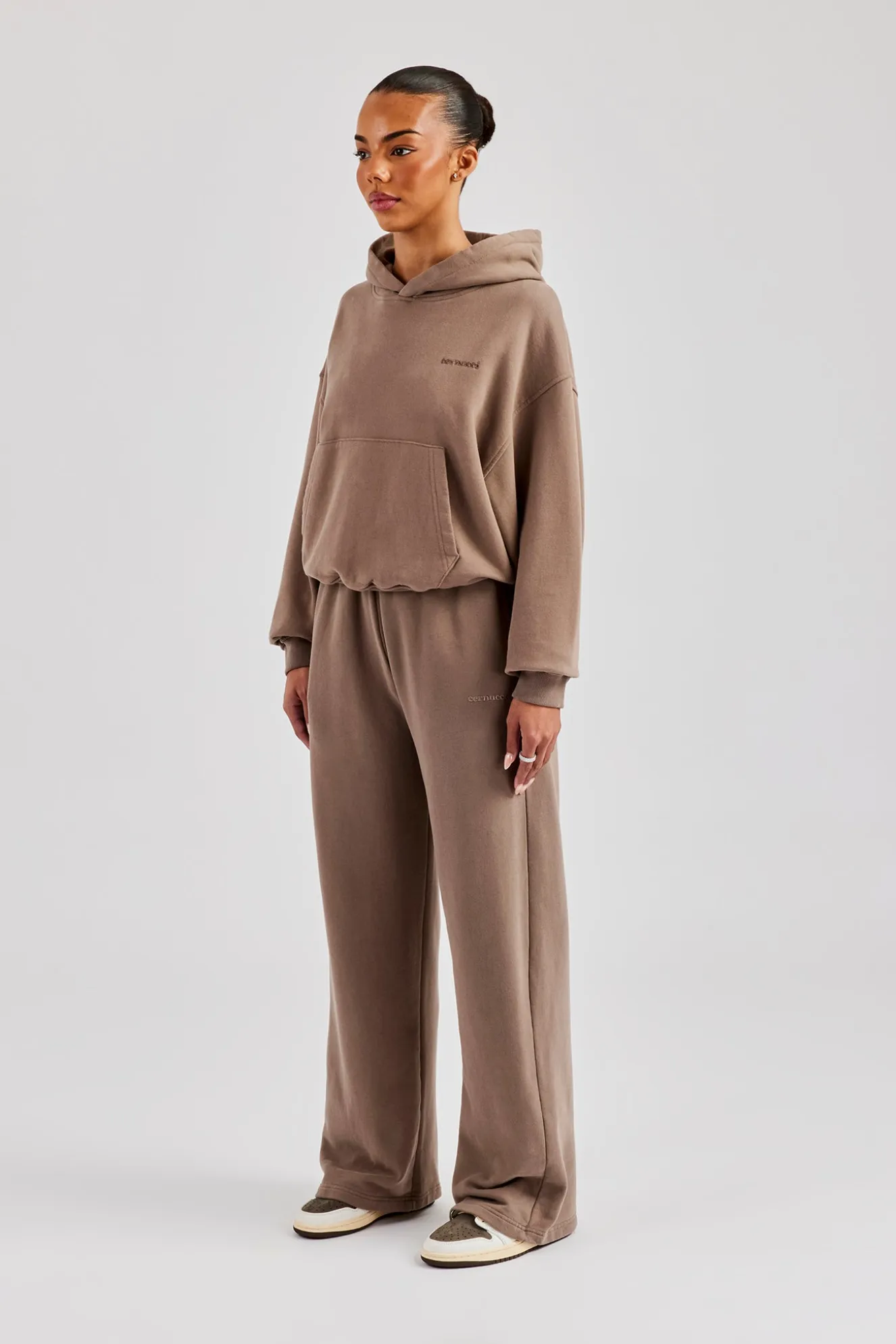 Cernucci Bubble Boxy Hoodie & Wide Leg Jogger - Taupe